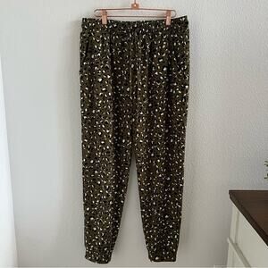 Melloday Leopard Green Black Cream Jogger Pants Elastic Waist XL